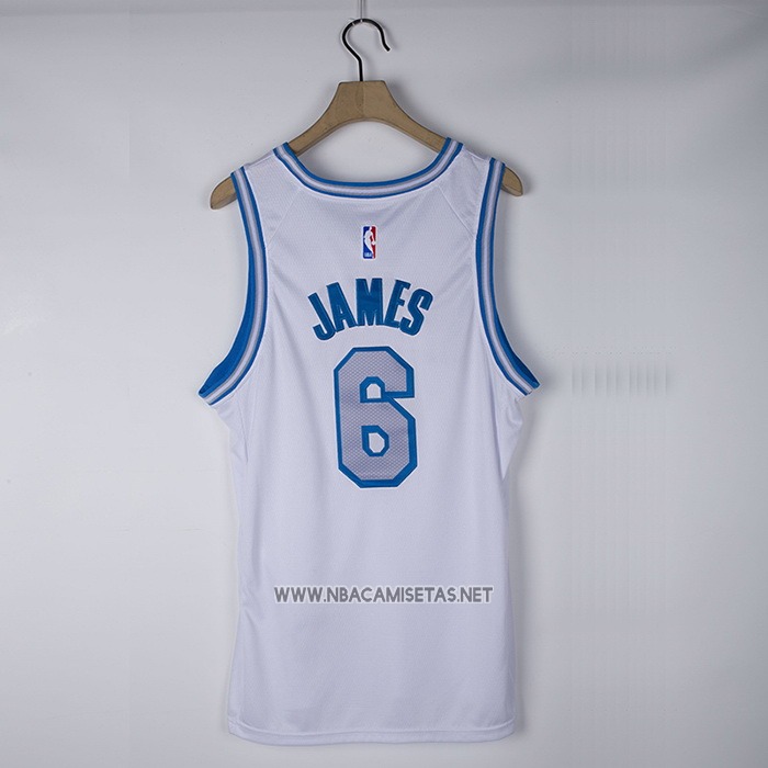 Camiseta Los Angeles Lakers LeBron James NO 6 Ciudad 2021-22 Blanco